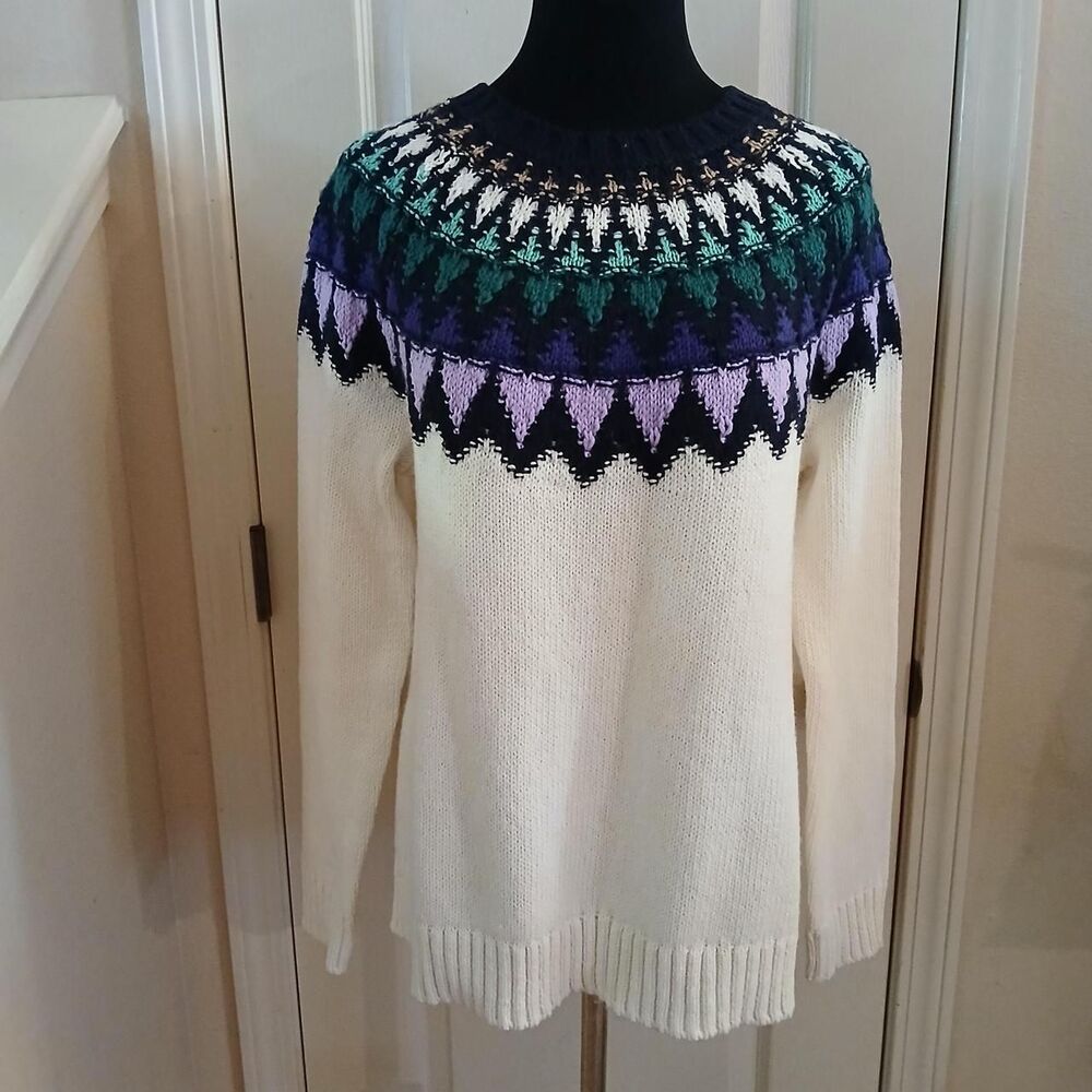 NWT Talbots Fair Isle Yoke Knit Sweater M Cottagecore Ski Cabincore Classic